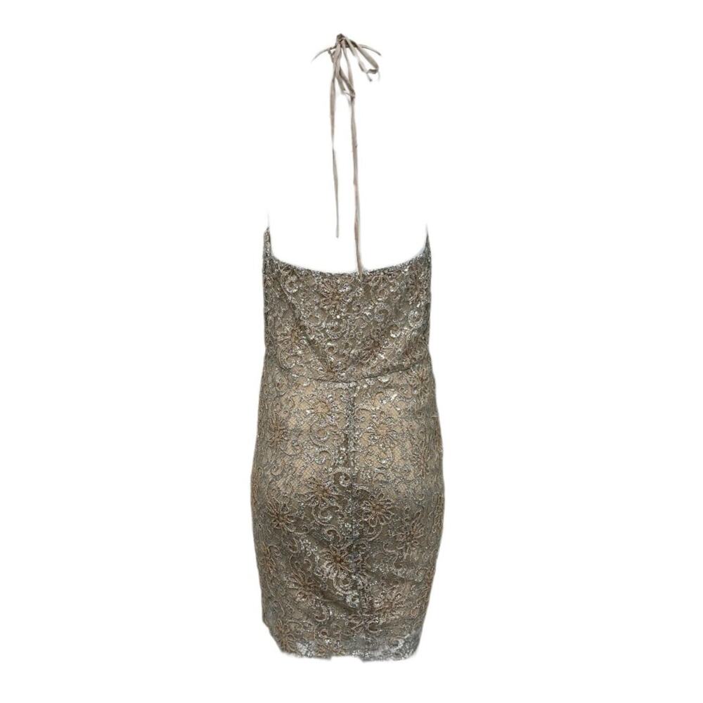 Haute Hippie Gold Lace Beaded Halter Mini Dress Size XS — Cocktail Party - Picture 3 of 8